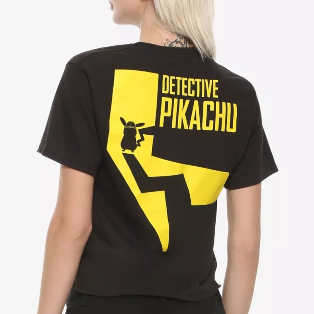 Pokemon Detective Pikachu Graphic Print Black Yellow Crop T Shirt Hot Topic SM